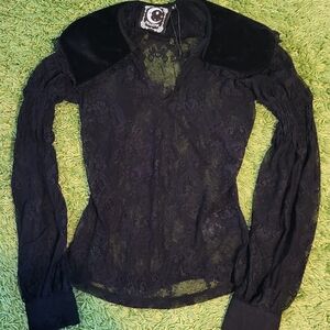 Killstar Black Lace Blouse with Velvet Accents